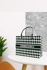 Elegant Black & White Diamond Pattern Tote Bag – Durable, Stylish & Versatile