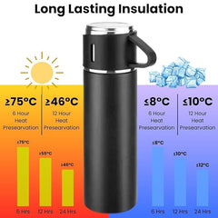 Steel Vacuum Flask Set with 3 Steel Cups-500ml
