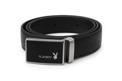 Elegant Playboy Black Leather Belt with Premium Gloss Buckle