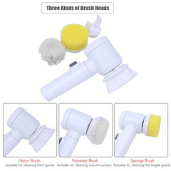 5 in 1 Magic Brush Electric Magic Brush Multifunctional Magic Brush with 5 Brush Heads Charging Cord for Home, Kitchen Tiles, Carpet Sink Wash Basin Bath Shower