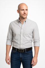 Elegant Playboy Black Leather Belt with Premium Gloss Buckle