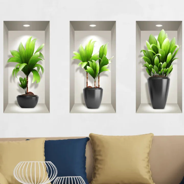 Pack of 3 3D Exotic Long Plants Wall Sticker